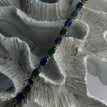 925 Sterling Silver Malachite & Sodalite Bracelet Length 7