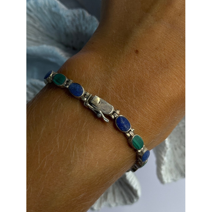 925 Sterling Silver Malachite & Sodalite Bracelet Length 7