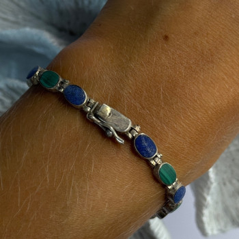 925 Sterling Silver Malachite & Sodalite Bracelet Length 7