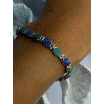 925 Sterling Silver Malachite & Sodalite Bracelet Length 7