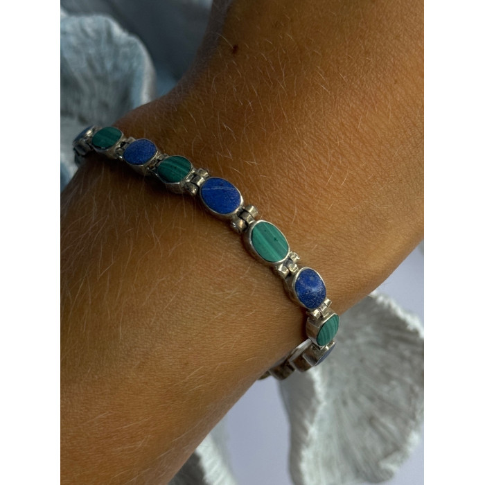 925 Sterling Silver Malachite & Sodalite Bracelet Length 7