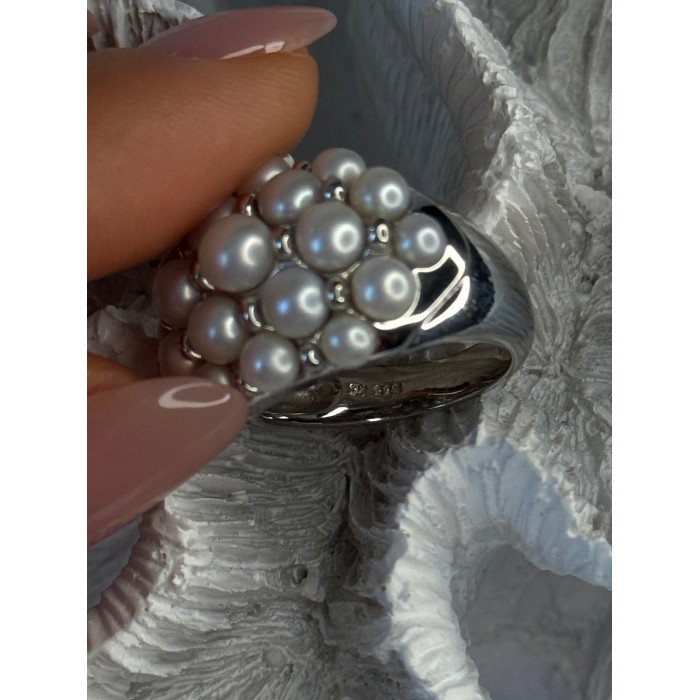 Elegant 925 Sterling Silver Pearl  Ring Size 7