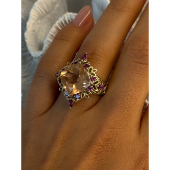 925 Sterling Silver Gold Plated Part Spinel & Ruby Ring Size 6