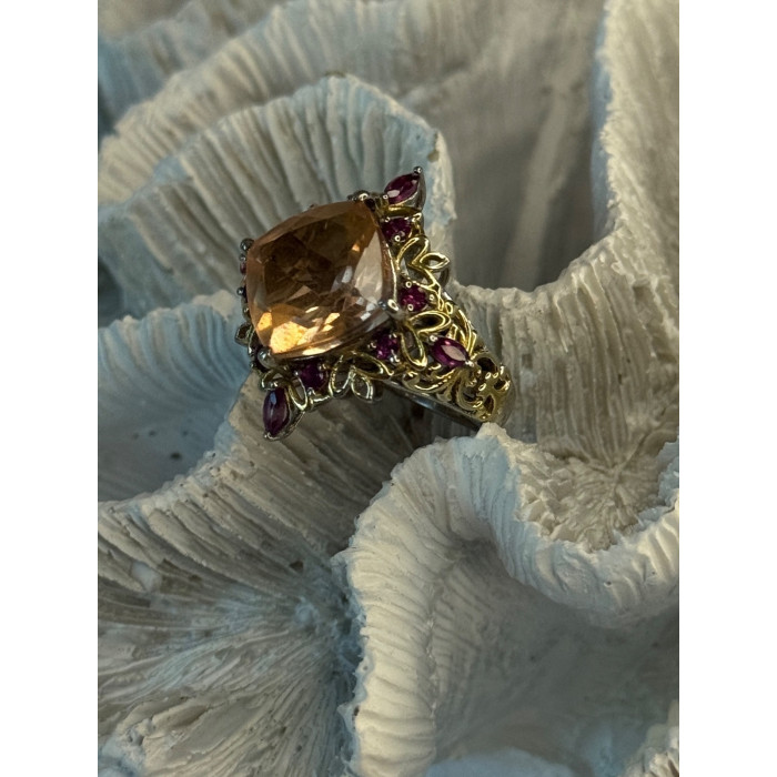 925 Sterling Silver Gold Plated Part Spinel & Ruby Ring Size 6