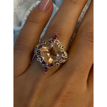 925 Sterling Silver Gold Plated Part Spinel & Ruby Ring Size 6