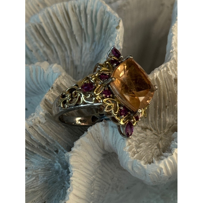 925 Sterling Silver Gold Plated Part Spinel & Ruby Ring Size 6