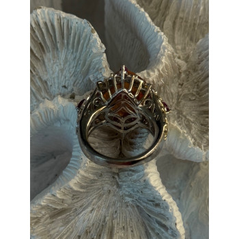 925 Sterling Silver Gold Plated Part Spinel & Ruby Ring Size 6