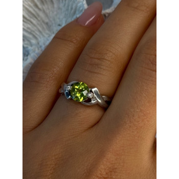 925 Sterling Silver Peridot & Beryl Ring Size 6
