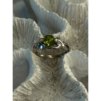 925 Sterling Silver Peridot & Beryl Ring Size 6