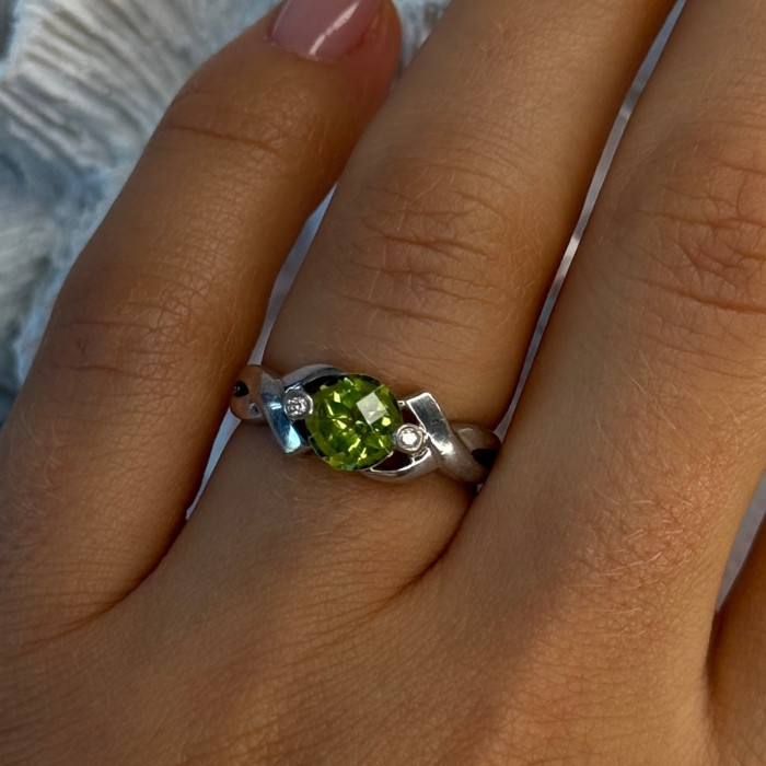 925 Sterling Silver Peridot & Beryl Ring Size 6