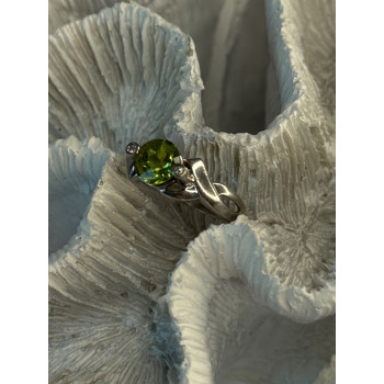 925 Sterling Silver Peridot & Beryl Ring Size 6
