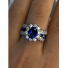925 Sterling Silver Sapphire & Beryl Flower Ring Size 7.5