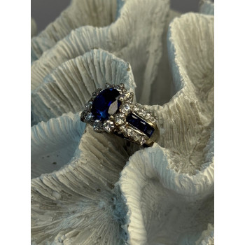 925 Sterling Silver Sapphire & Beryl Flower Ring Size 7.5