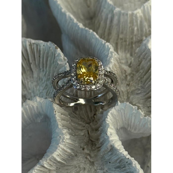 925 Sterling Silver Citrine & Beryl Ring Size 8