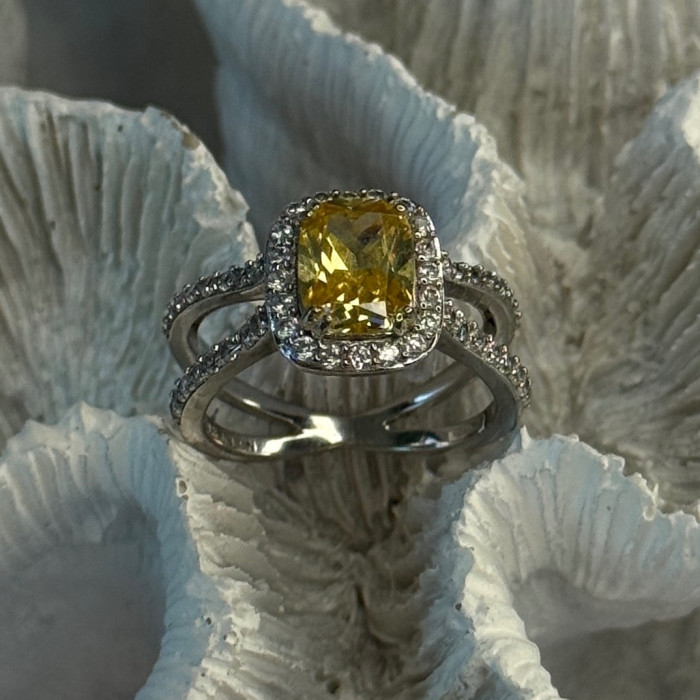 925 Sterling Silver Citrine & Beryl Ring Size 8