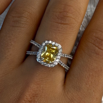 925 Sterling Silver Citrine & Beryl Ring Size 8