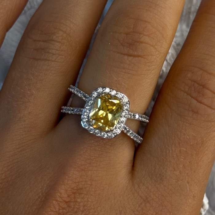 925 Sterling Silver Citrine & Beryl Ring Size 8