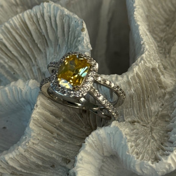 925 Sterling Silver Citrine & Beryl Ring Size 8