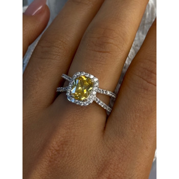 925 Sterling Silver Citrine & Beryl Ring Size 8