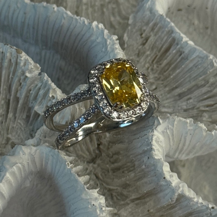 925 Sterling Silver Citrine & Beryl Ring Size 8