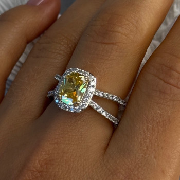 925 Sterling Silver Citrine & Beryl Ring Size 8