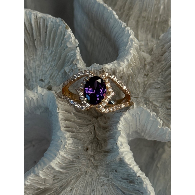 Rose Gold Plated 925 Sterling Silver Amethyst & Cz Ring Size 6