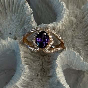 Rose Gold Plated 925 Sterling Silver Amethyst & Cz Ring Size 6