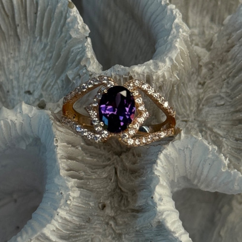 Rose Gold Plated 925 Sterling Silver Amethyst & Cz Ring Size 6