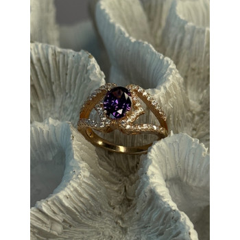 Rose Gold Plated 925 Sterling Silver Amethyst & Cz Ring Size 6