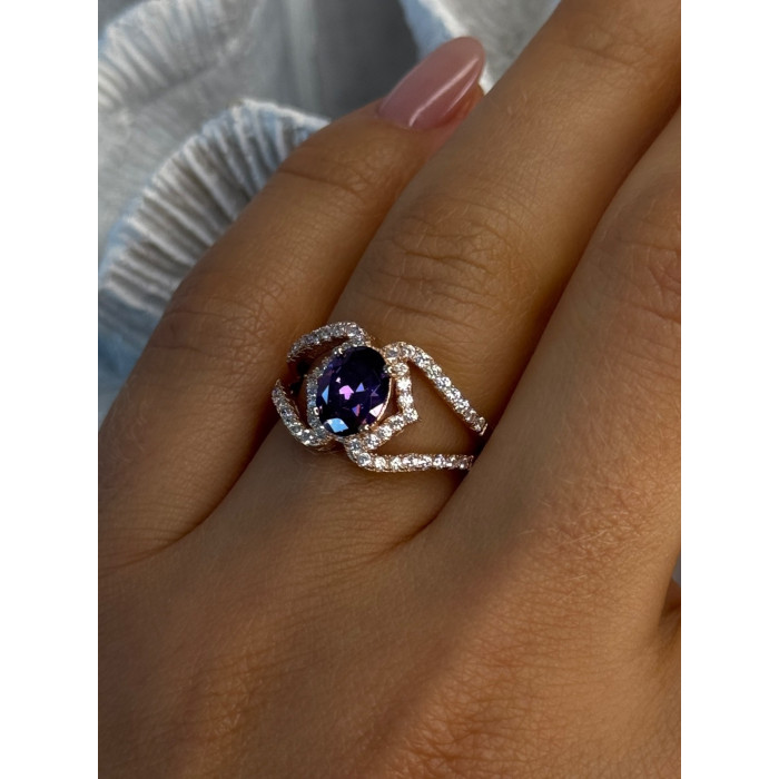 Rose Gold Plated 925 Sterling Silver Amethyst & Cz Ring Size 6