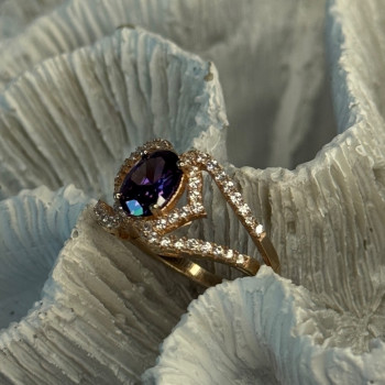 Rose Gold Plated 925 Sterling Silver Amethyst & Cz Ring Size 6