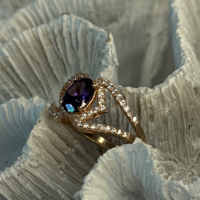 Rose Gold Plated 925 Sterling Silver Amethyst & Cz Ring Size 6