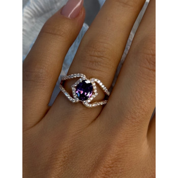 Rose Gold Plated 925 Sterling Silver Amethyst & Cz Ring Size 6
