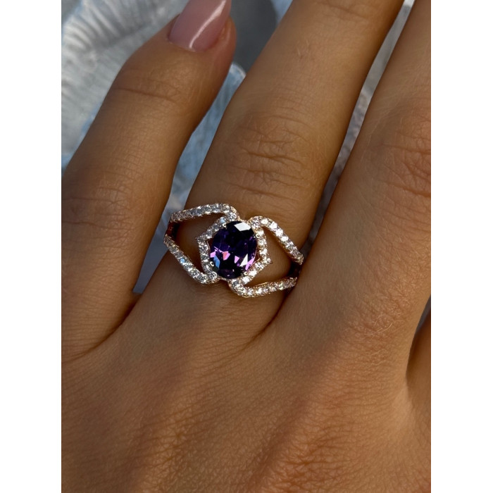 Rose Gold Plated 925 Sterling Silver Amethyst & Cz Ring Size 6