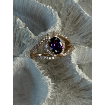 Rose Gold Plated 925 Sterling Silver Amethyst & Cz Ring Size 6