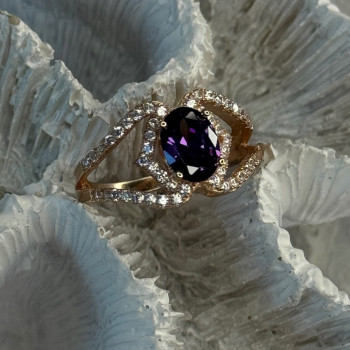 Rose Gold Plated 925 Sterling Silver Amethyst & Cz Ring Size 6