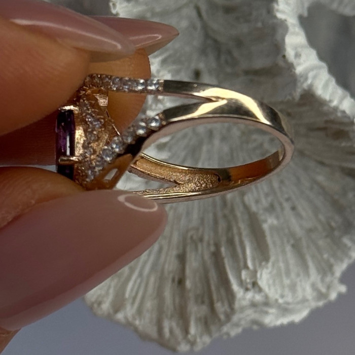 Rose Gold Plated 925 Sterling Silver Amethyst & Cz Ring Size 6