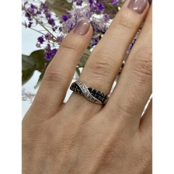 925 Sterling Silver Black & White Tourmaline 