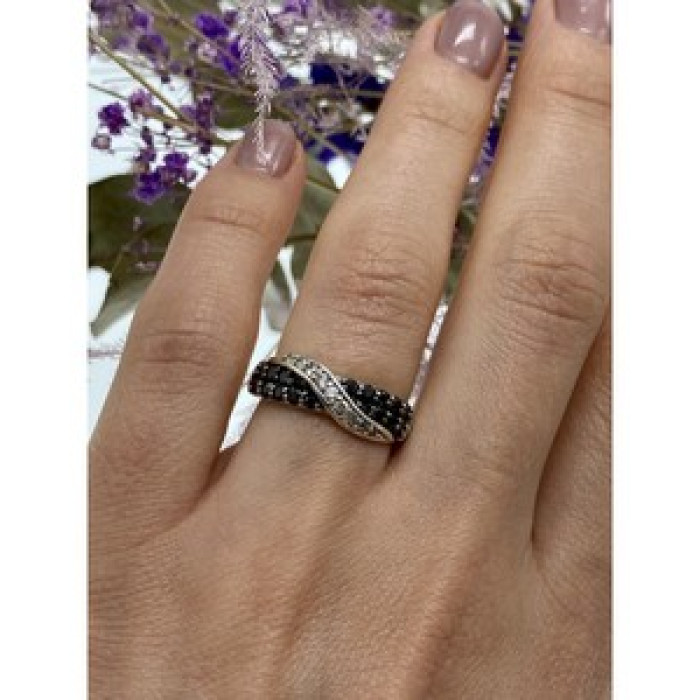 925 Sterling Silver Black & White Tourmaline 