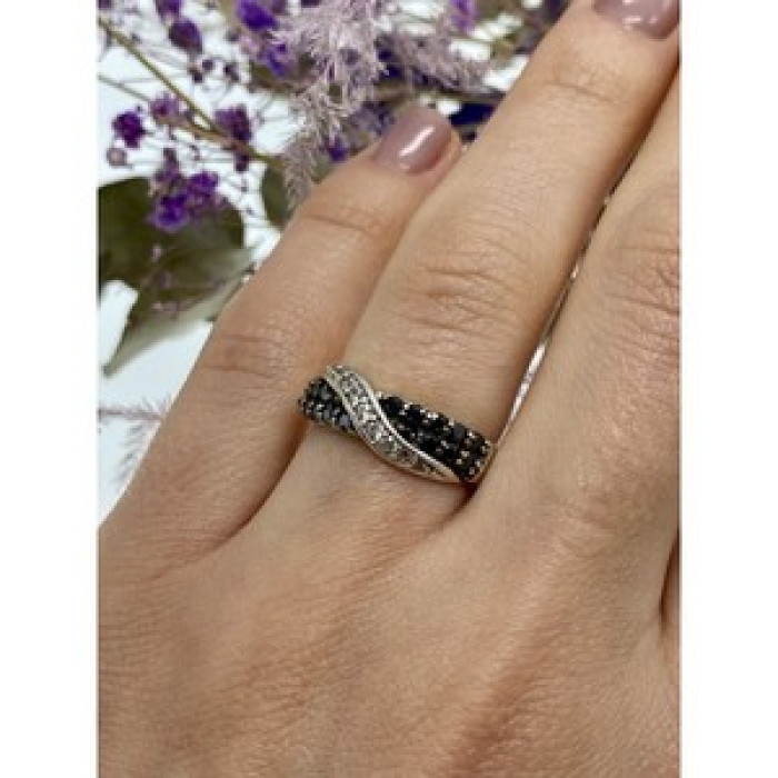 925 Sterling Silver Black & White Tourmaline 