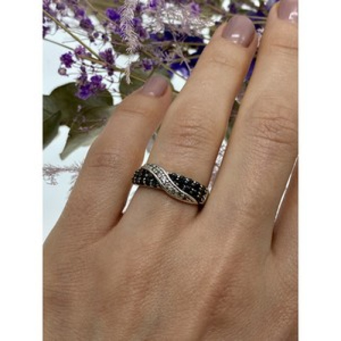 925 Sterling Silver Black & White Tourmaline 
