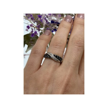 925 Sterling Silver Black & White Tourmaline 