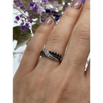 925 Sterling Silver Black & White Tourmaline 