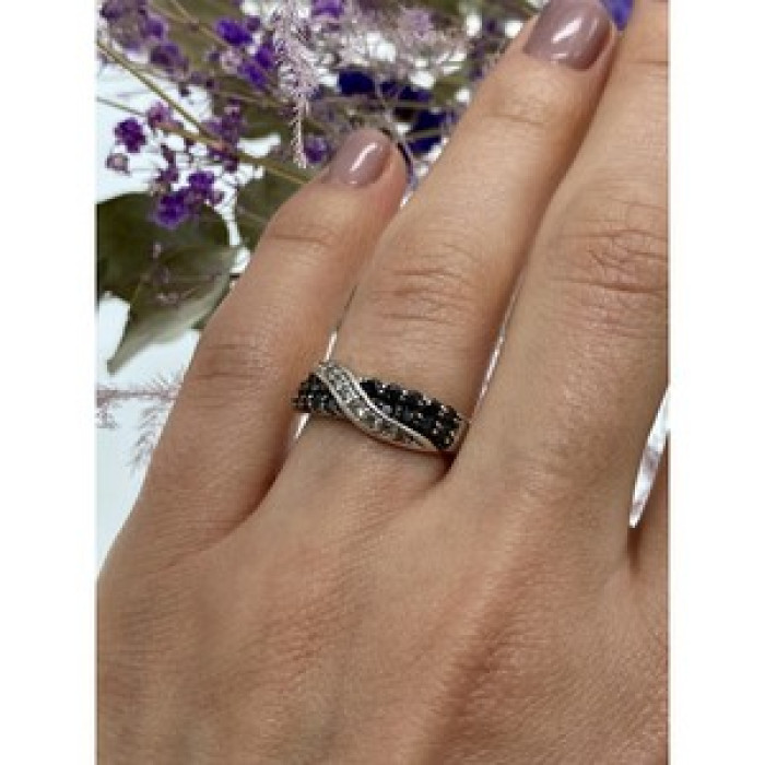925 Sterling Silver Black & White Tourmaline 