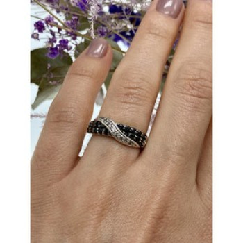 925 Sterling Silver Black & White Tourmaline 