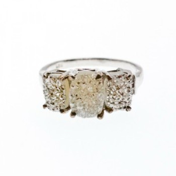 925 Sterling Silver Raw Uncut Diamond Cluster Stones Set Ring Size 7