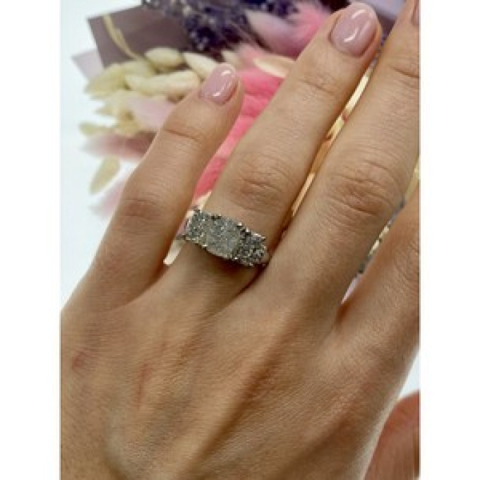 925 Sterling Silver Raw Uncut Diamonds Cluster Stones Set Ring Size 7