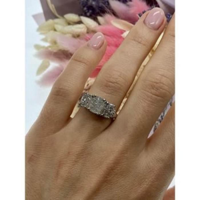 925 Sterling Silver Raw Uncut Diamonds Cluster Stones Set Ring Size 7