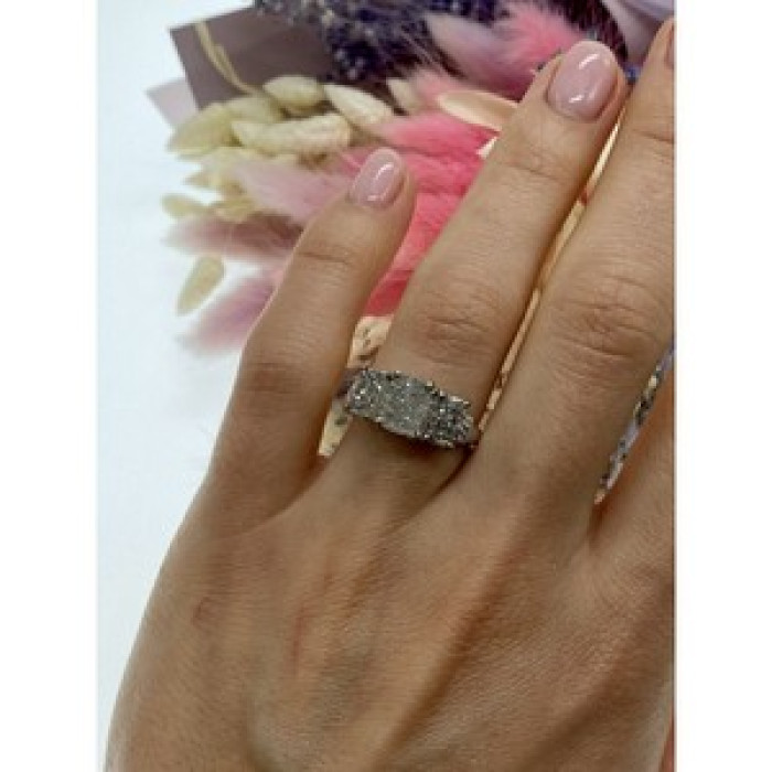925 Sterling Silver Raw Uncut Diamonds Cluster Stones Set Ring Size 7