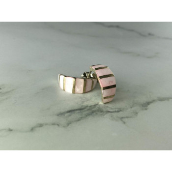 925 Sterling Silver Gold Plated Pink Mother Of Pearl Stud Earrings